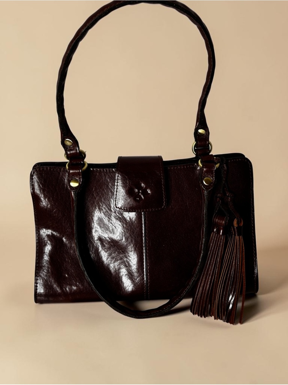 Patricia Nash Rienzo Satchel Dark Brown Leather Shoulder Bag British Tan - Picture 6 of 8
